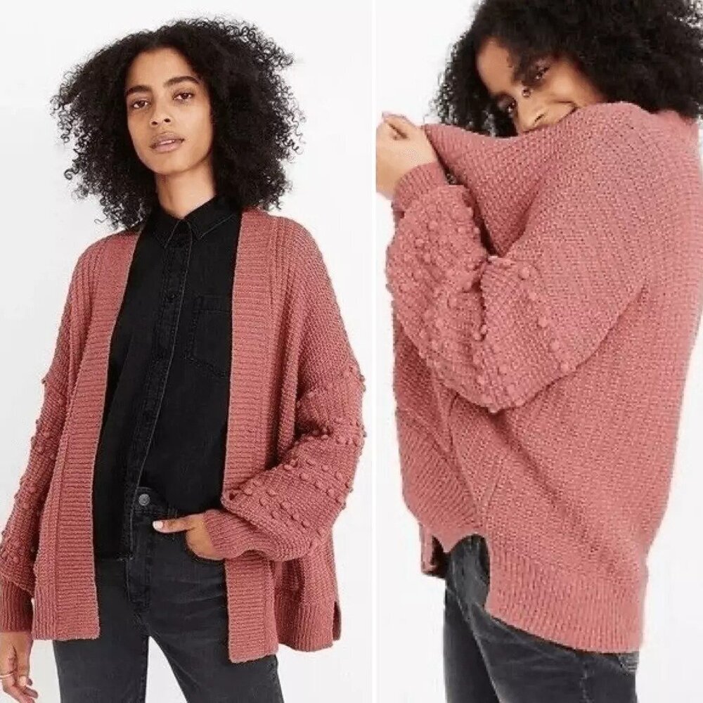 Madewell‎ Bobble Open Front Pocket Cardigan Sweater Dusty Rose Pink Women XS
